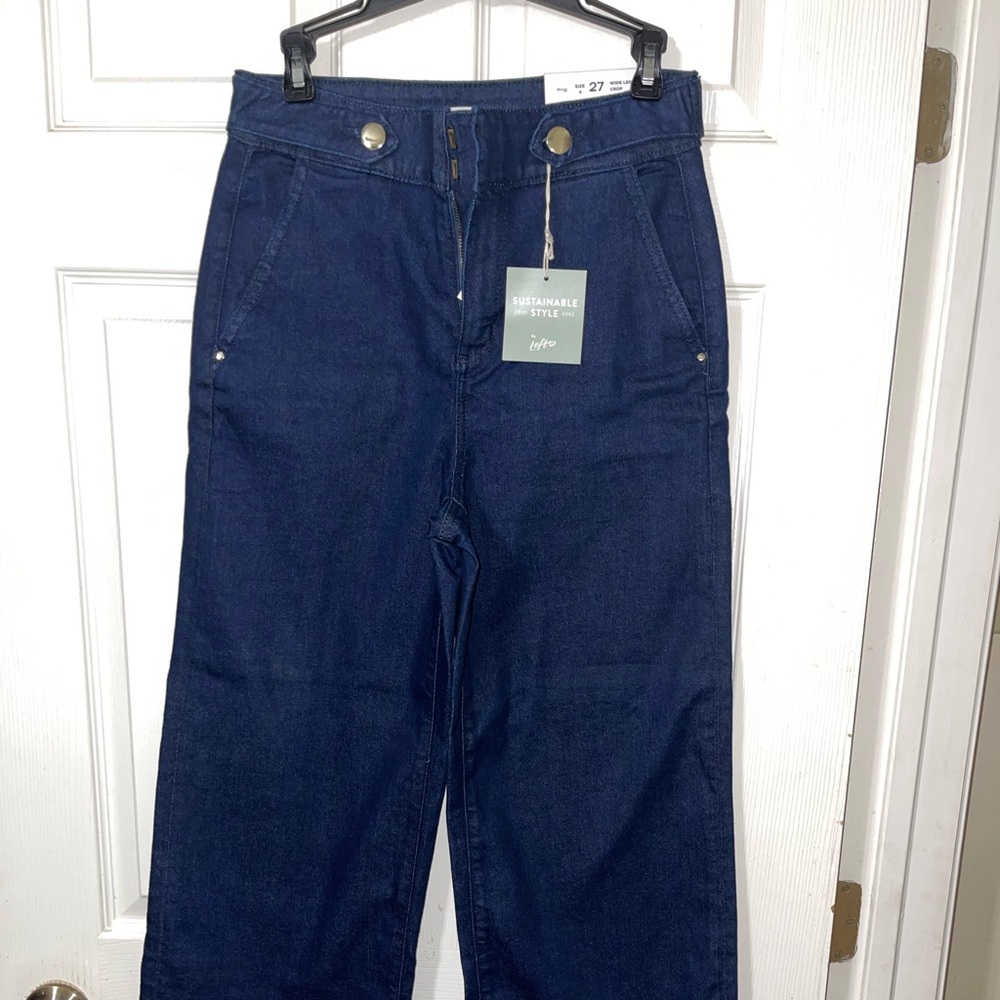 LOFT Dark Blue Wide-Leg Crop Jeans